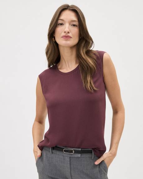 Solid Cap-Sleeve Crew-Neck Silky Crepe Blouse