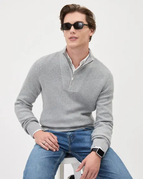 Long-Sleeve Half-Zip Mock-Neck Sweater