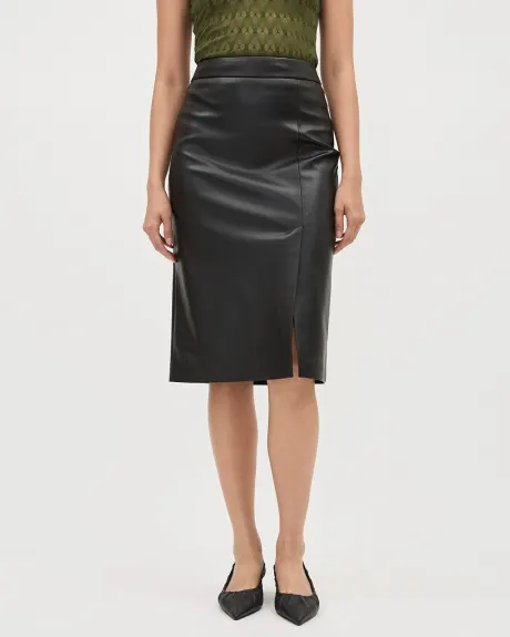 Faux Leather Pencil Midi Skirt