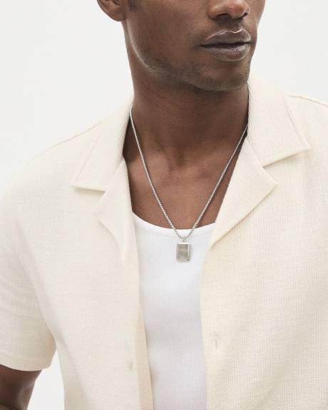 White Slim-Fit Short-Sleeve Knit Shirt with Camp Collar