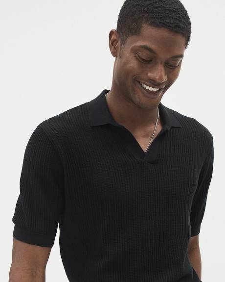 Short-Sleeve Cotton Polo Sweater with Johnny Collar