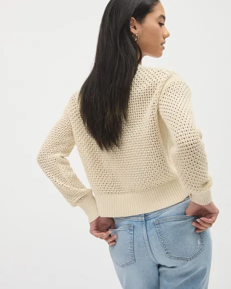 Long-Sleeve V-Neck Pullover with Open Stitches