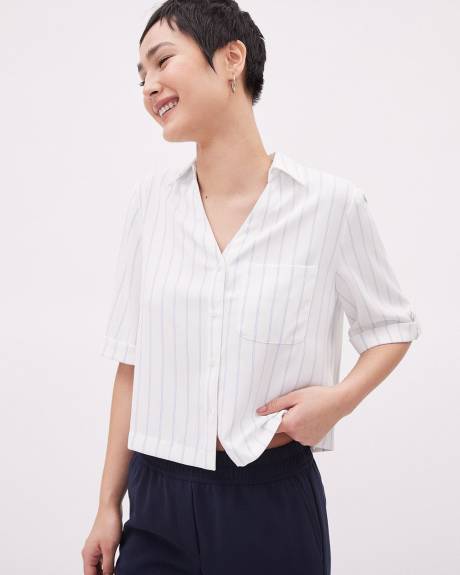 Blouse Boutonnée en Crêpe à Manches Courtes