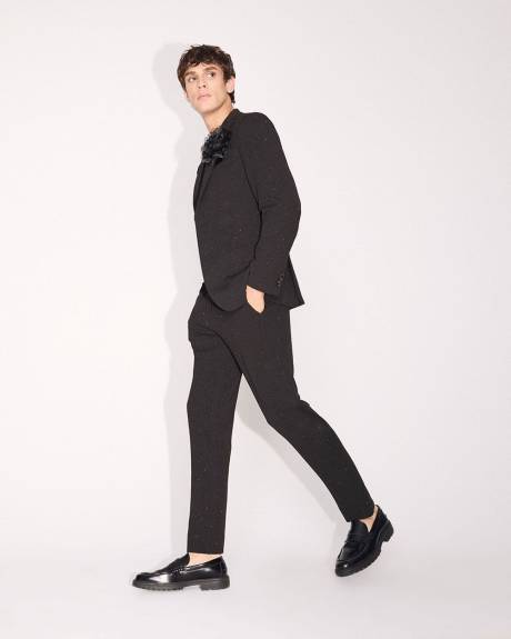 Pantalon de Complet Noir à Coupe Étroite avec Fibres Métalliques