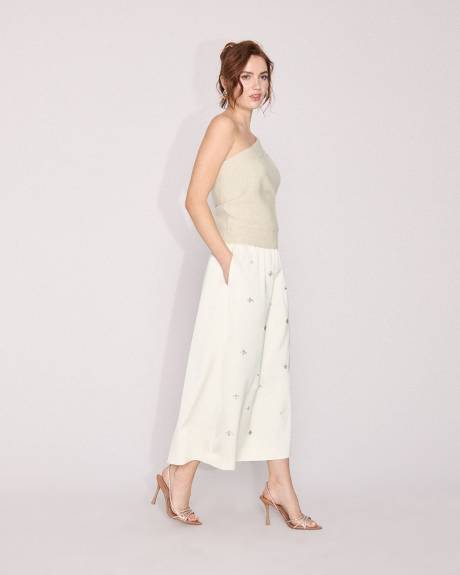 Satin Ultra-High-Rise A-Line Midi Skirt with Gems