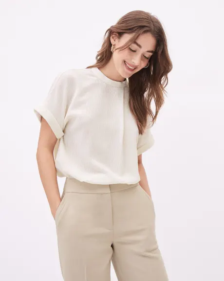 Blouse en Tencel Texturé à Manches Très Courtes