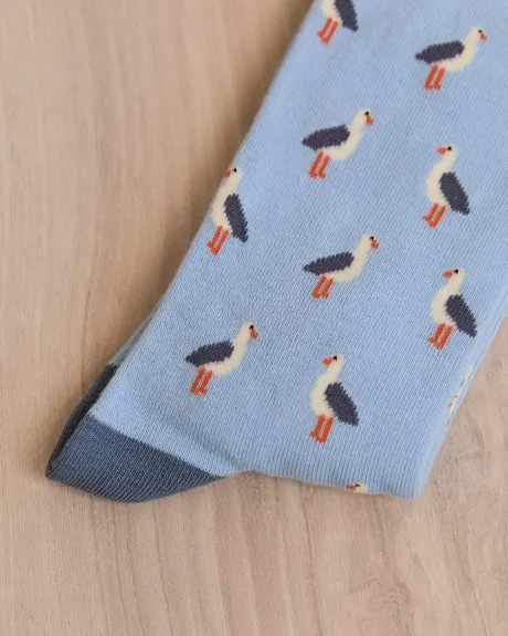 Blue Socks with Small Birds
