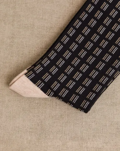 Dress Socks with Black and Beige Geo Pattern