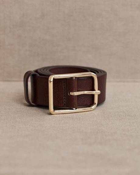 Ceinture Large en Cuir avec Boucle Carrée