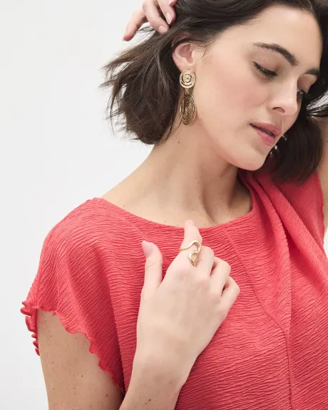 Extended-Sleeve Top with Boat Neckline and Lettuce Trims