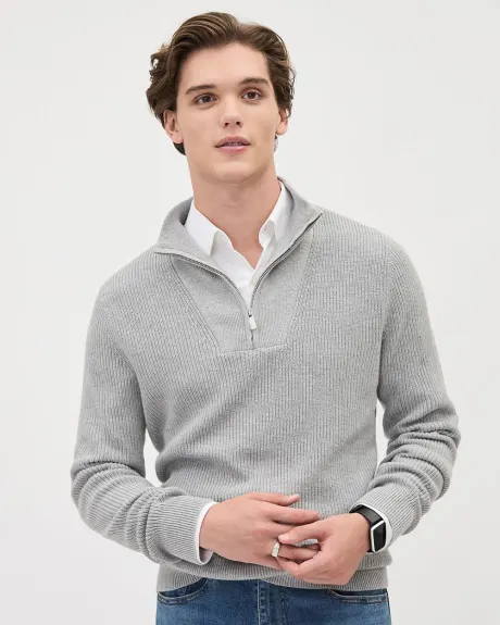 Long-Sleeve Half-Zip Mock-Neck Sweater