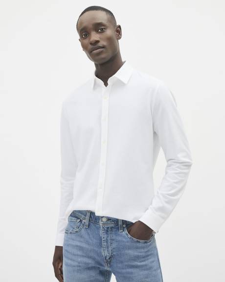 Long-Sleeve Piqué Cotton Shirt