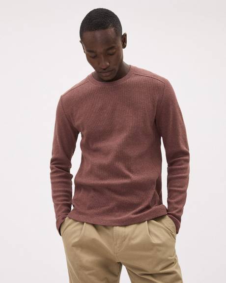 Long-Sleeve Crew-Neck Waffled T-Shirt