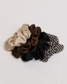 Houndstooth and Solid Scrunchies - Set of 4