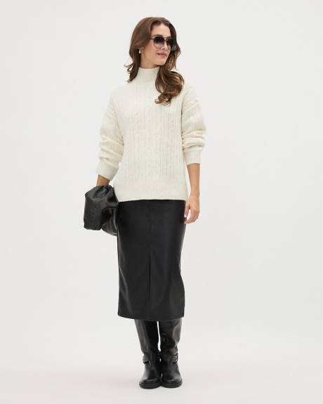 Long-Sleeve Mock-Neck Sweater with Cable Stitches