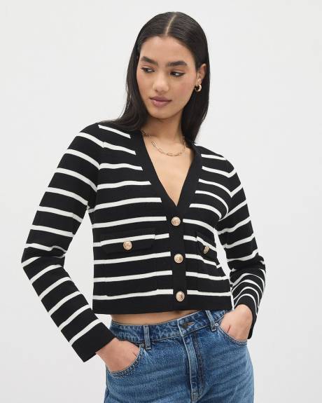 Cropped Cardigan with V Neckline