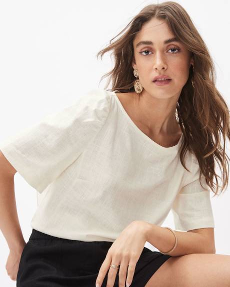 Blouse Popover en Lin à Manches Courtes