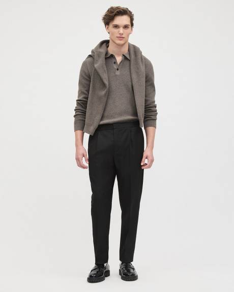 Pleated Solid Tapered-Leg Pant with Elastic Waistband