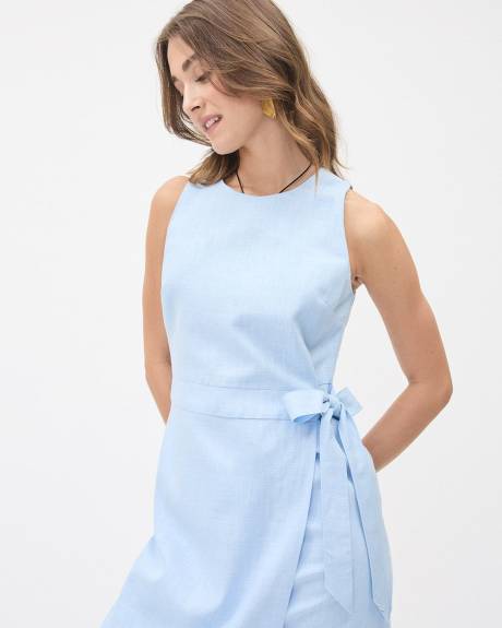 Sleeveless Faux Wrap Linen Dress