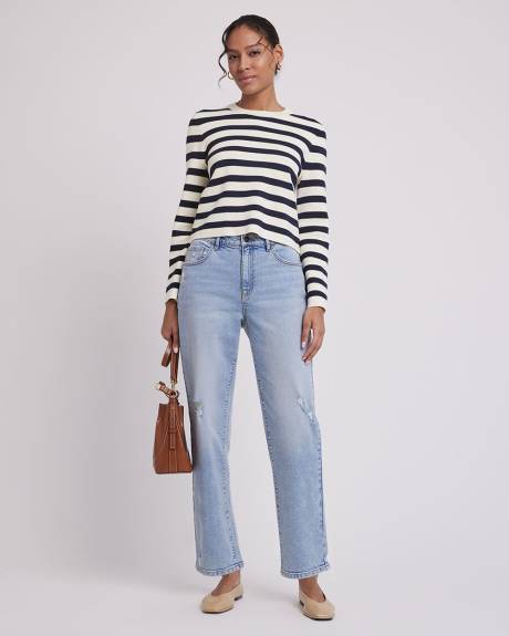 Cropped Boxy Striped Crew-Neck Sweater