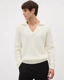 Long-Sleeve Ribbed Sweater with Johnny Collar