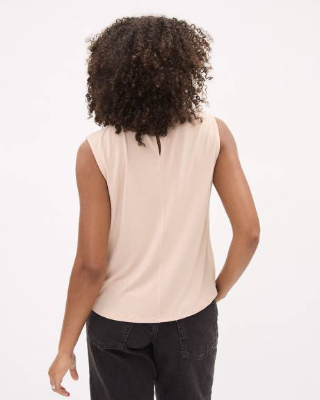 Sleeveless Crew-Neck Mix-Media Blouse