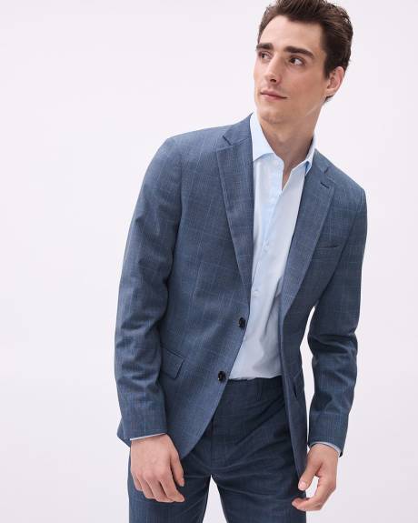 Slim-Fit Blue Checkered Suit Blazer