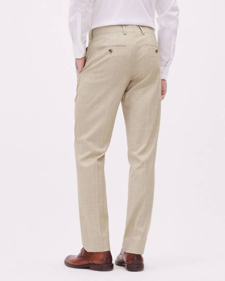 Pantalon de Complet Beige à Carreaux à Coupe Ajustée