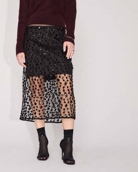 High-Rise Sequins Midi Skirt