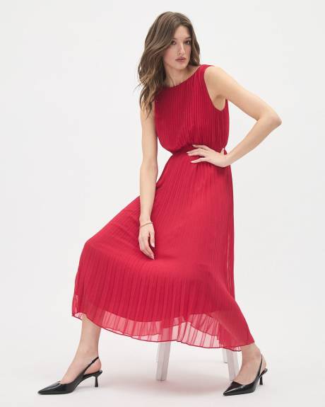 Robe Midi Plissée Sans Manches