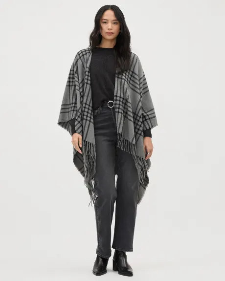 Plaid Poncho with Fringe