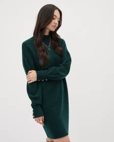 Puffy-Long-Sleeve Mock-Neck Mini Dress