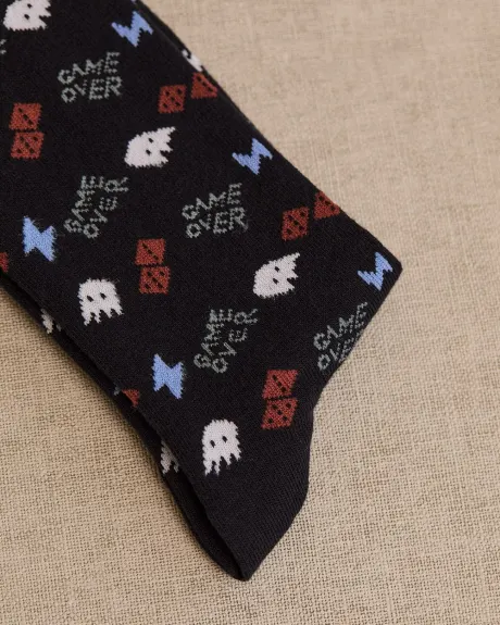 Black Socks with Game Pattern