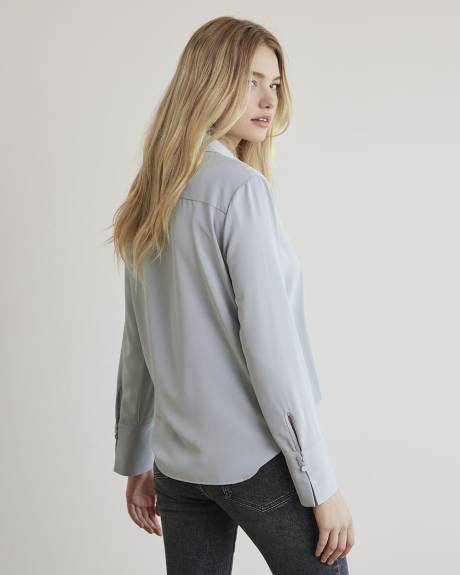 Blouse Boutonnée en Sergé à Manches Longues