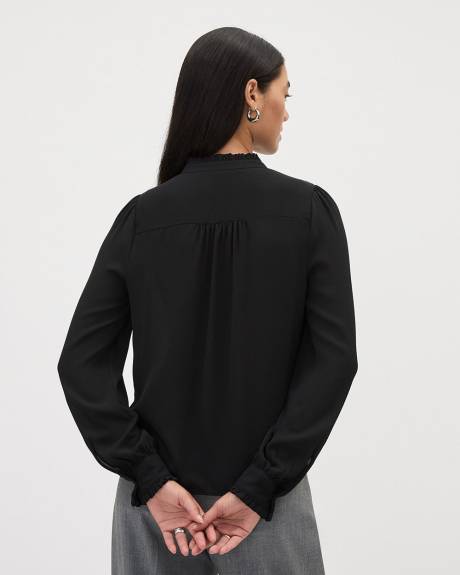 Silky Crepe Long-Sleeve Buttoned-Down Blouse