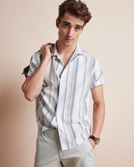 Short-Sleeve Striped Shirt with Camp Collar