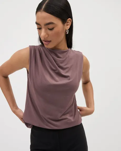 Sleeveless Crew-Neck Pleated Top