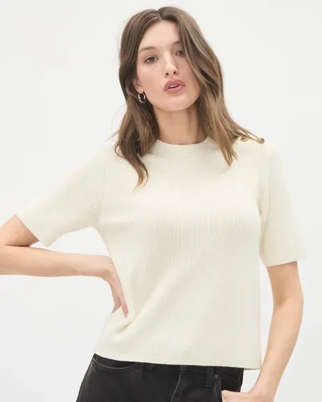 Relaxed-Fit Short-Sleeve Crew-Neck Sweater