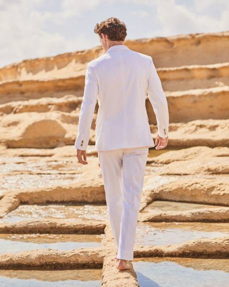 Pantalon en Lin Blanc à Coupe Ajustée