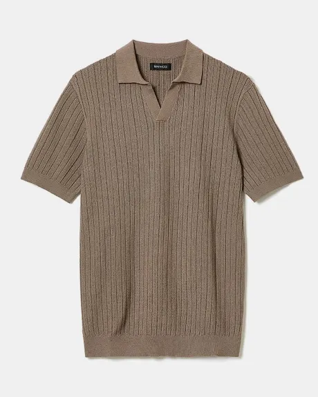 Short-Sleeve Cotton Polo Sweater with Johnny Collar