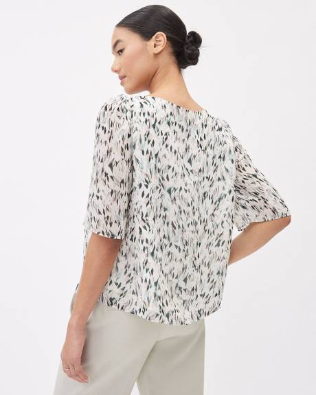 Blouse Popover à Manches Courtes et Encolure Bateau