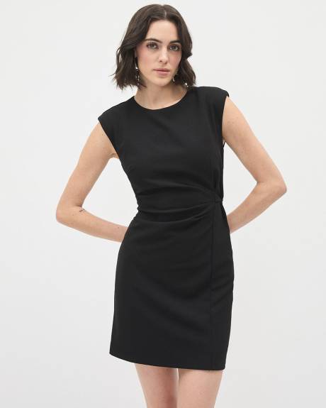 Short Sleeveless Dress with Crew Neckline and Front Pleats