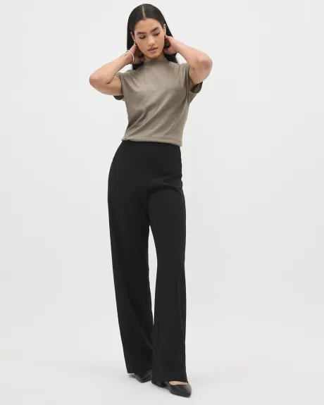 Extended-Sleeve Mock-Neck Ribbed Top