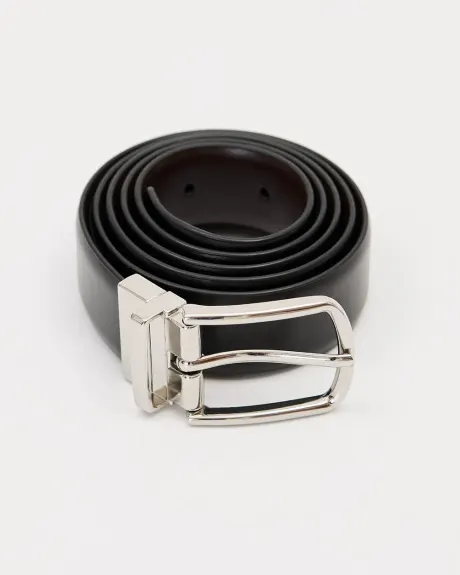 Black Leather Belt with Square Buckle