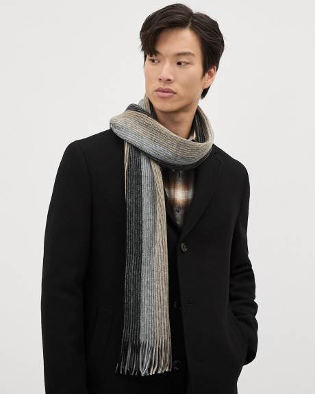 Wide-Stripe Scarf with Fringes