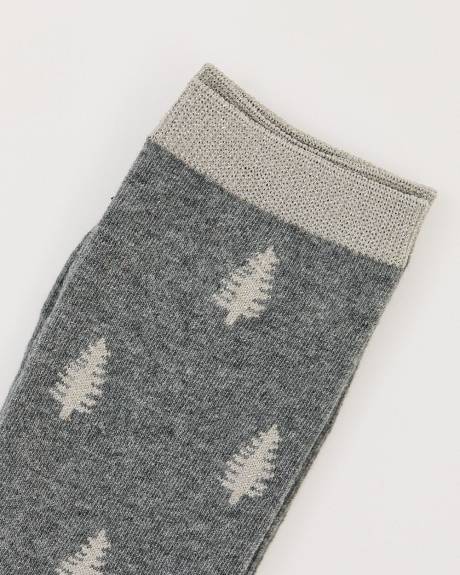 Cotton Socks with Lurex Fibres and Christmas Trees