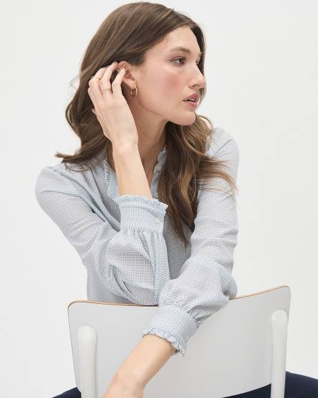 Silky Crepe Long-Sleeve Buttoned-Down Blouse