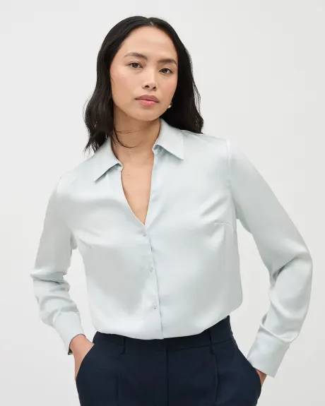 Satin Long-Sleeve Buttoned-Down Blouse