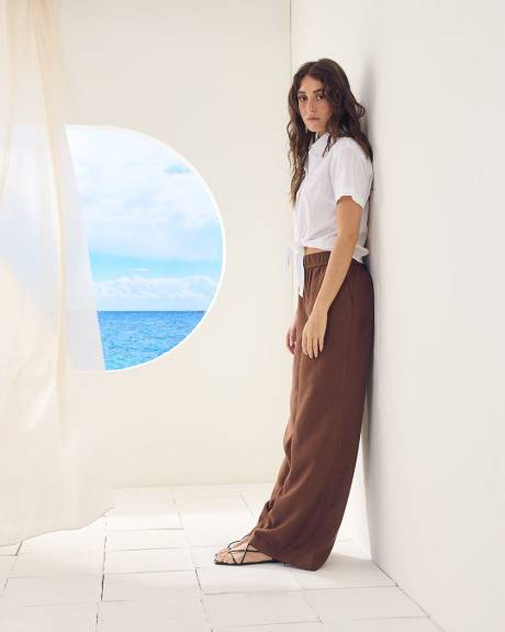 Linen Mid-Rise Wide-Leg Pant