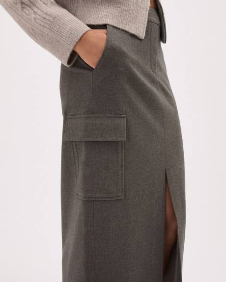 Straight Flannel Midi Skirt with Cargo Pockets